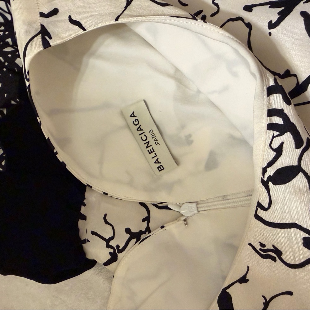 Balenciaga Black and White Abstract Print Dress